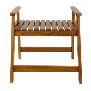 VaeFae Teak Shower Chair with Arms, 22" Shower Bench, Spa Bath Seat for Bathroom, Wooden Shower Stool for Inside Shower