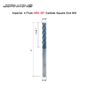 JIANXING 5/16" Extra Long Carbide Square End Mill for Alloy Steels/Hardened Steels, 4" Overall Length End Mill Bits, 4 Flute HRC 55 Deg AlTiN Coating, CNC Router Bits (1 Pieces)