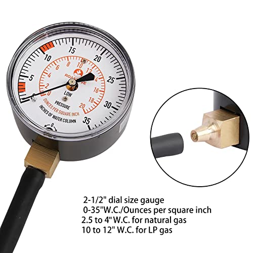 Roastove Natural Gas or LP Gas Manifold Pressure Test Kit, LP Gas Pressure Tester, Natural Gas Meter, 0-35" W.C