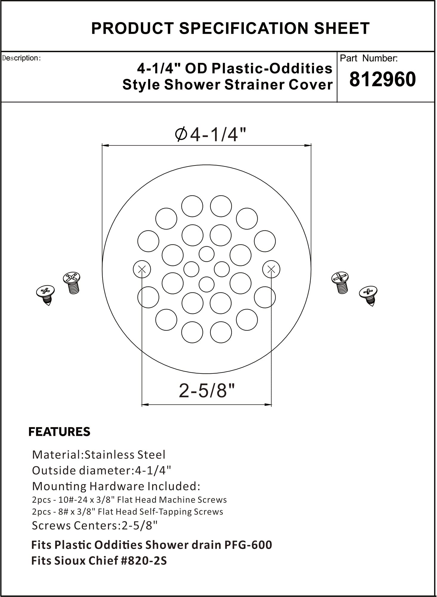 Artiwell 4-1/4“ Shower Strainer Drain Trim Set, Screw-in Shower Strainer Drain Cover, Plastic-Oddities Style Replacement Strainer Grid,Machine & Self-Tapping Screws Included (MATT Black)