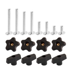 powertec 71121v t track knob kit w/threaded knobs and 5/16”-18 t track bolts, 16 piece set, t track accessories for woodworking jigs and fixtures
