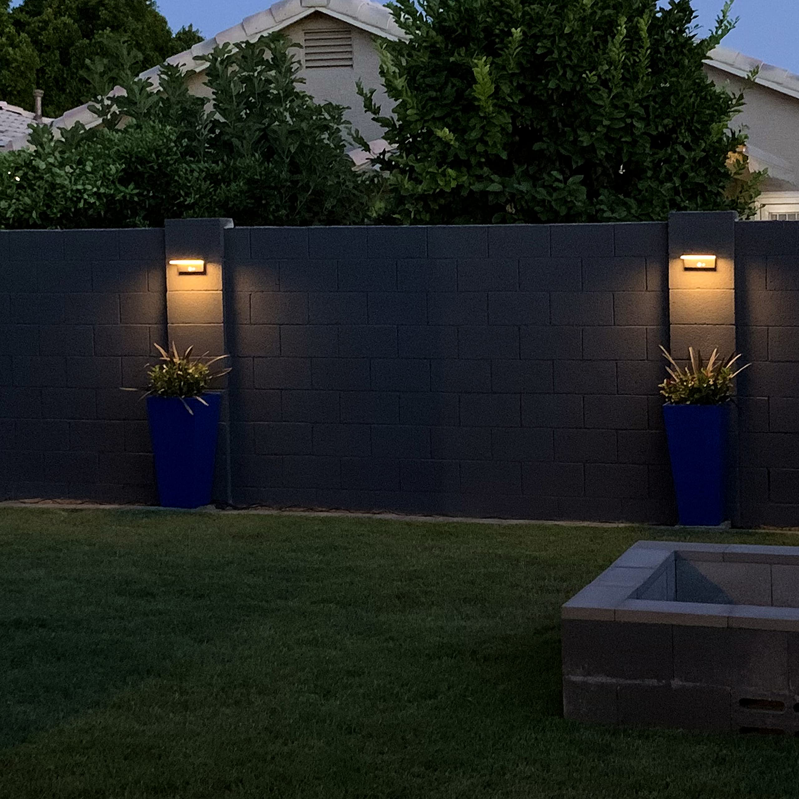 BRIMMEL Solar Wall Lights Outdoor 2 Packs, 3 Light Modes, Motion Sensor Solar Sconce, Dusk to Dawn, 10 Hours Battery Life, Super Bright Solar Address Light for Fence Patio Porch, Aluminum, Black