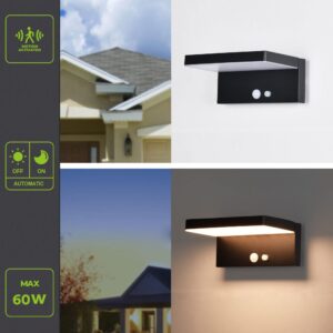 BRIMMEL Solar Wall Lights Outdoor 2 Packs, 3 Light Modes, Motion Sensor Solar Sconce, Dusk to Dawn, 10 Hours Battery Life, Super Bright Solar Address Light for Fence Patio Porch, Aluminum, Black