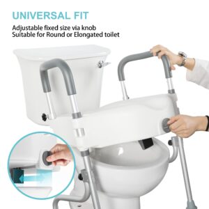 Raised Toilet Seat, Elevated Toilet Seat Riser with Handles Height Adjustable Legs for Elongated Standard Toilets 300 lbs Heavy Duty Bathroom Assist Safety Commode Frame White