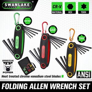 SWANLAKE 25PCS Folding Allen Wrench Set, 3-Pack Metric/SAE/Torx Allen Key Set for Basic Home Repair