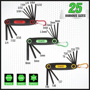 SWANLAKE 25PCS Folding Allen Wrench Set, 3-Pack Metric/SAE/Torx Allen Key Set for Basic Home Repair