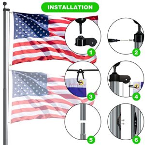 FFILY Heavy Duty 25 FT Flag Pole - 13 Gauge Extra Thick Aluminum Flagpole Kit with Embroidered Stars 3x5 American Flag for Outside House In Ground - 80MPH Wind Tested