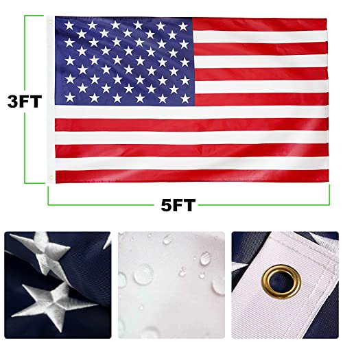 FFILY Heavy Duty 25 FT Flag Pole - 13 Gauge Extra Thick Aluminum Flagpole Kit with Embroidered Stars 3x5 American Flag for Outside House In Ground - 80MPH Wind Tested