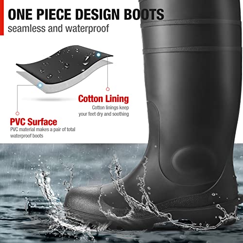 Goldblatt 100% Waterproof Rubber Boots, All-Purpose Galoshes, Mud/Muck/Construction Rubber Work Boots, Black PVC, Size 10