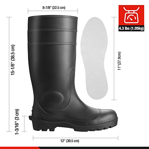 Goldblatt 100% Waterproof Rubber Boots, All-Purpose Galoshes, Mud/Muck/Construction Rubber Work Boots, Black PVC, Size 10