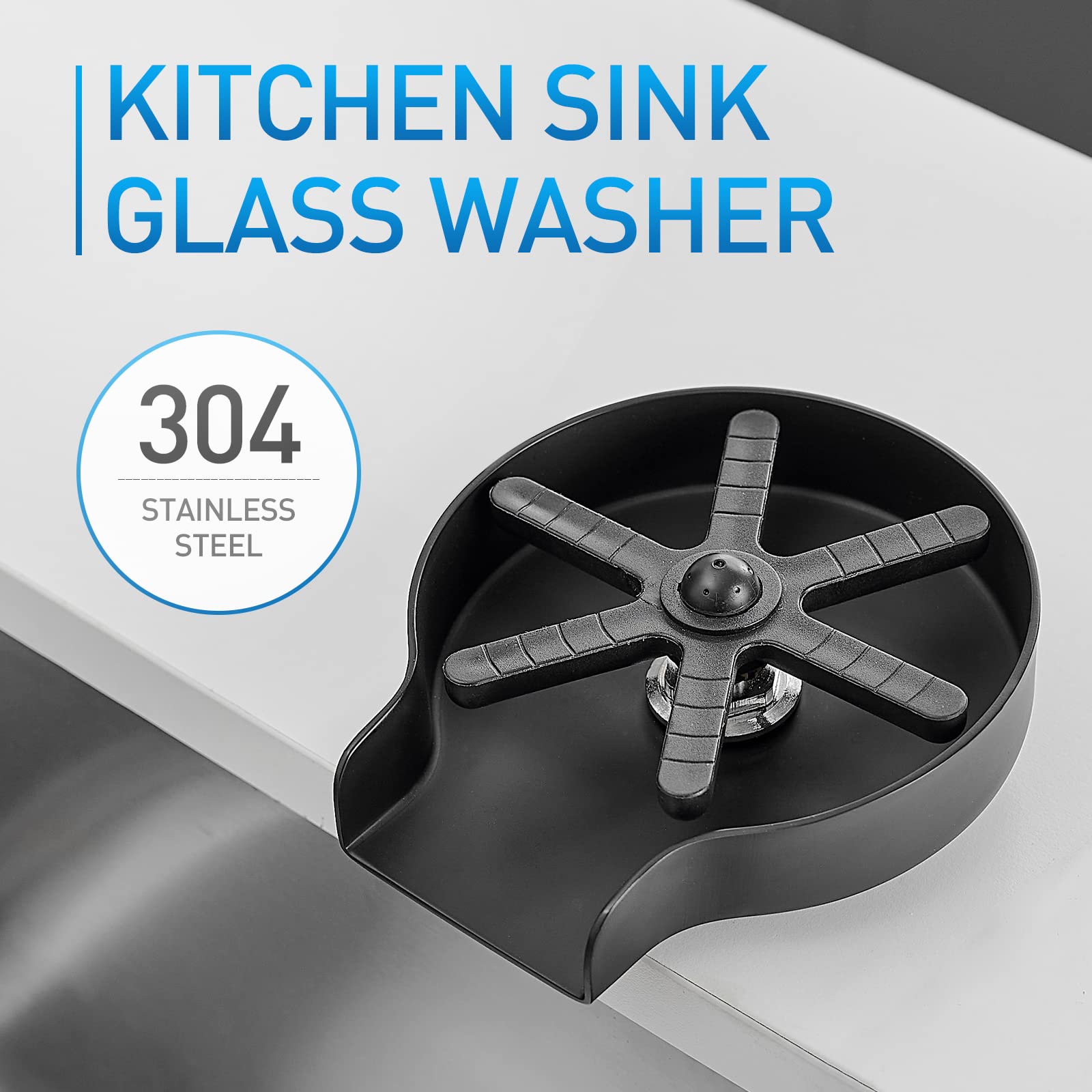 Glass Rinser,Kitchen Sink Glass Rinser,304 Stainless Steel Sink Cup Washer,Glass Washer,Black