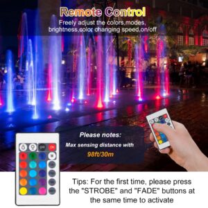 CREPOW RGB Pond Lights, Super Bright LED Underwater Submersible Colorful Landscape Spotlights, 98ft Remote Control IP68 Waterproof Fountain Lights for Fish Aquarium Tank Garden Yard Pool (Set of 3)