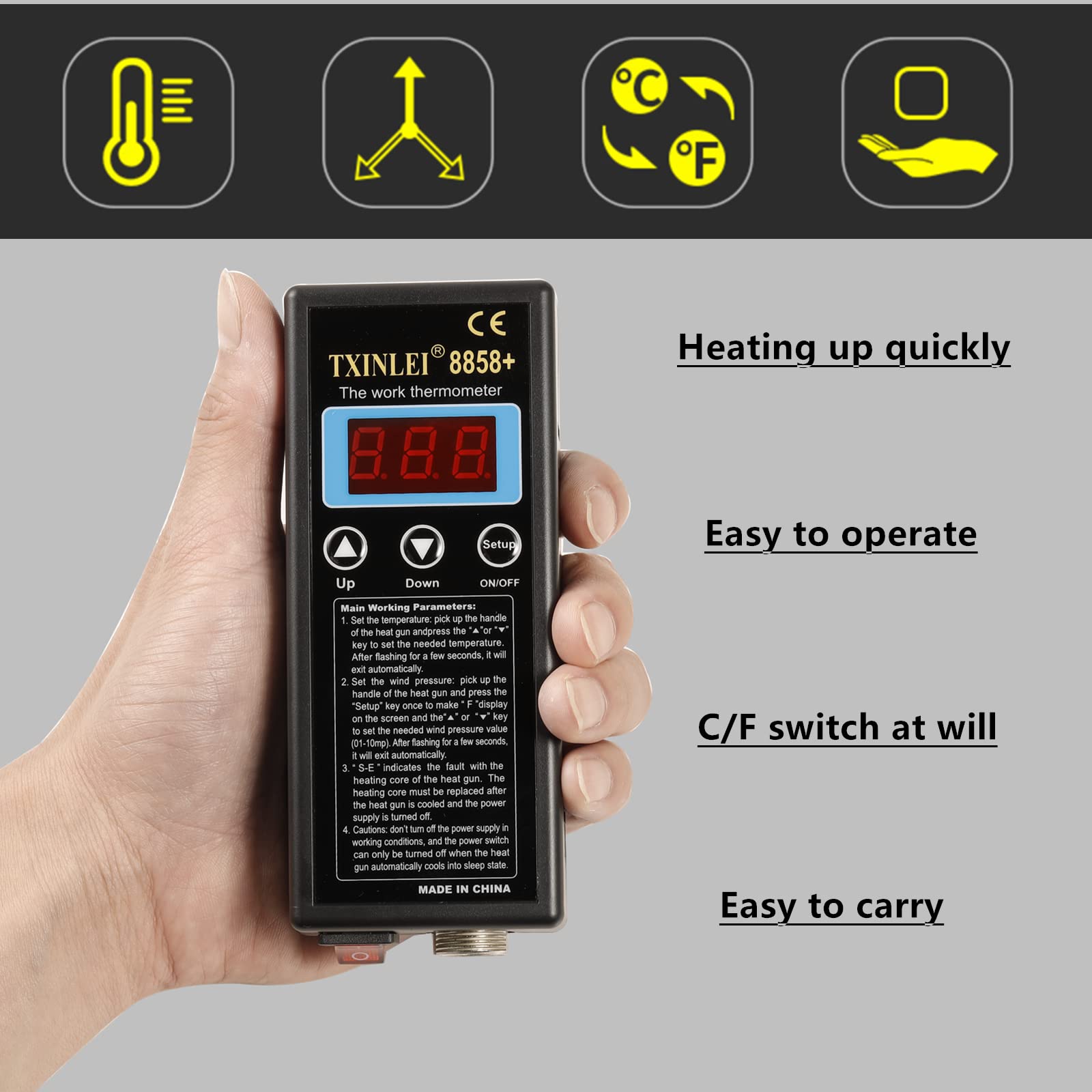 TXINLEI 8858+ 110V 680W SMD Hot Air Gun Hot Air Welder Rework Station Soldering Station 3 Nozzles Mobile Phone Repair Tool