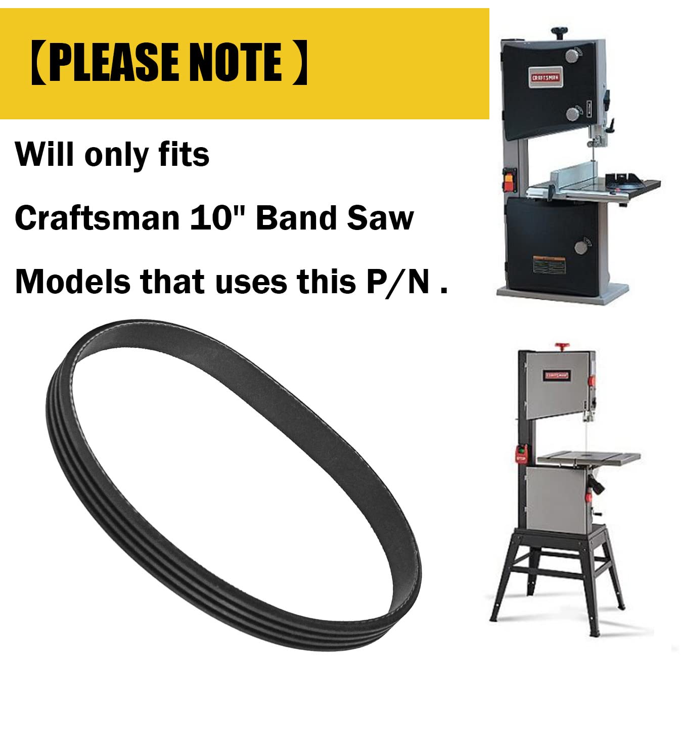 119214000 BandSaw Drive Belt for Craftsman 10 Inch Band Saw 1/3 HP Motor 1-JL22020003 119.214000 124.214000 351.214000 (Ribbed Belt) - 2 Pack