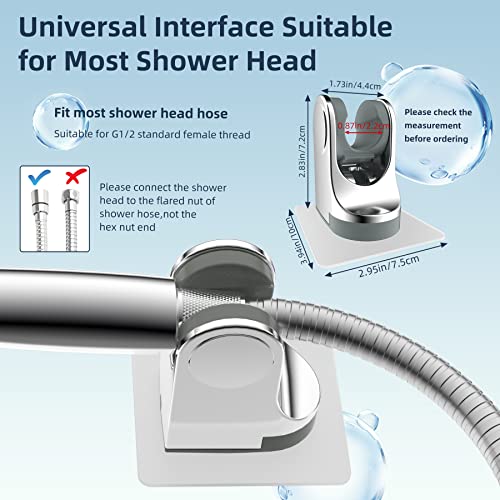 Hibbent 2 Pack Shower Head Holder, Strong Adhesive and Waterproof Handheld Shower Holder, Shower Head Bracket, Height Adjustable Shower Wand Holder, Wall Mount, No Drilling, Chrome Finish