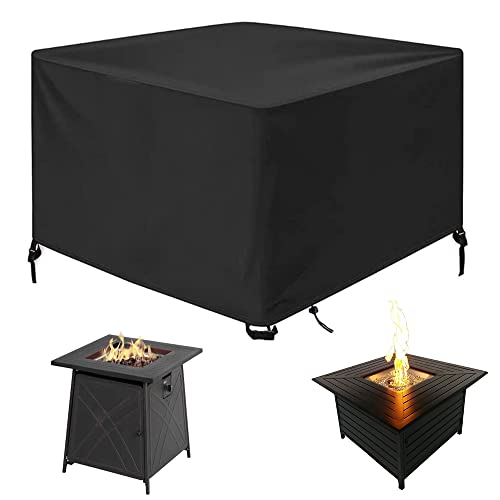 SUNSURE Square Fire Pit Cover 45x45x25 Inch Outdoor Patio Waterproof Gas Fire Pit Cover All Weather Resistant Heavy Duty Fire Pit Table Cover - Black (45x45x25in)