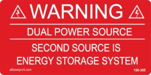 photovoltaic labels for pv solar system_"warning_dual power source_second source is energy storage system" _4" x 2" _pack of 12