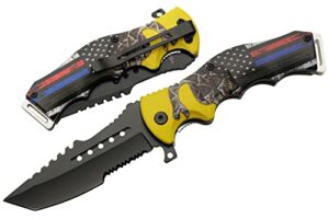 szco supplies 8.5” first responders flag assisted open liner lock edc utility folding knife,yellow,300566-mc