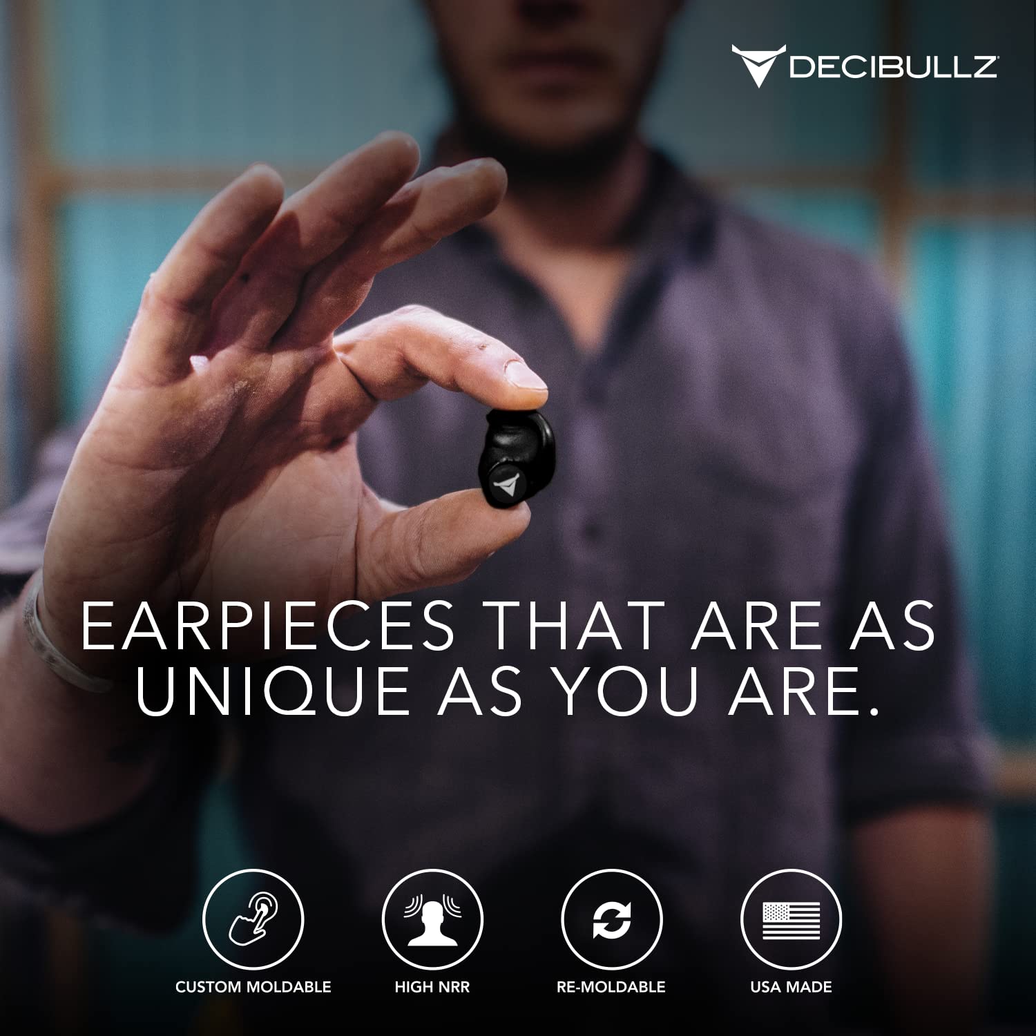 Decibullz 25-Decibel Noise-Reduction Earplugs for Hearing Protection, Custom-Molded Reusable Earplugs for Noise Sensitivity & Flights, Black