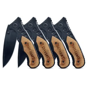 krezy case customized pocket knife with wood box set of 4, pocket knife for hiking, engraved pocket knife with wood handle and box, customized pocket knife