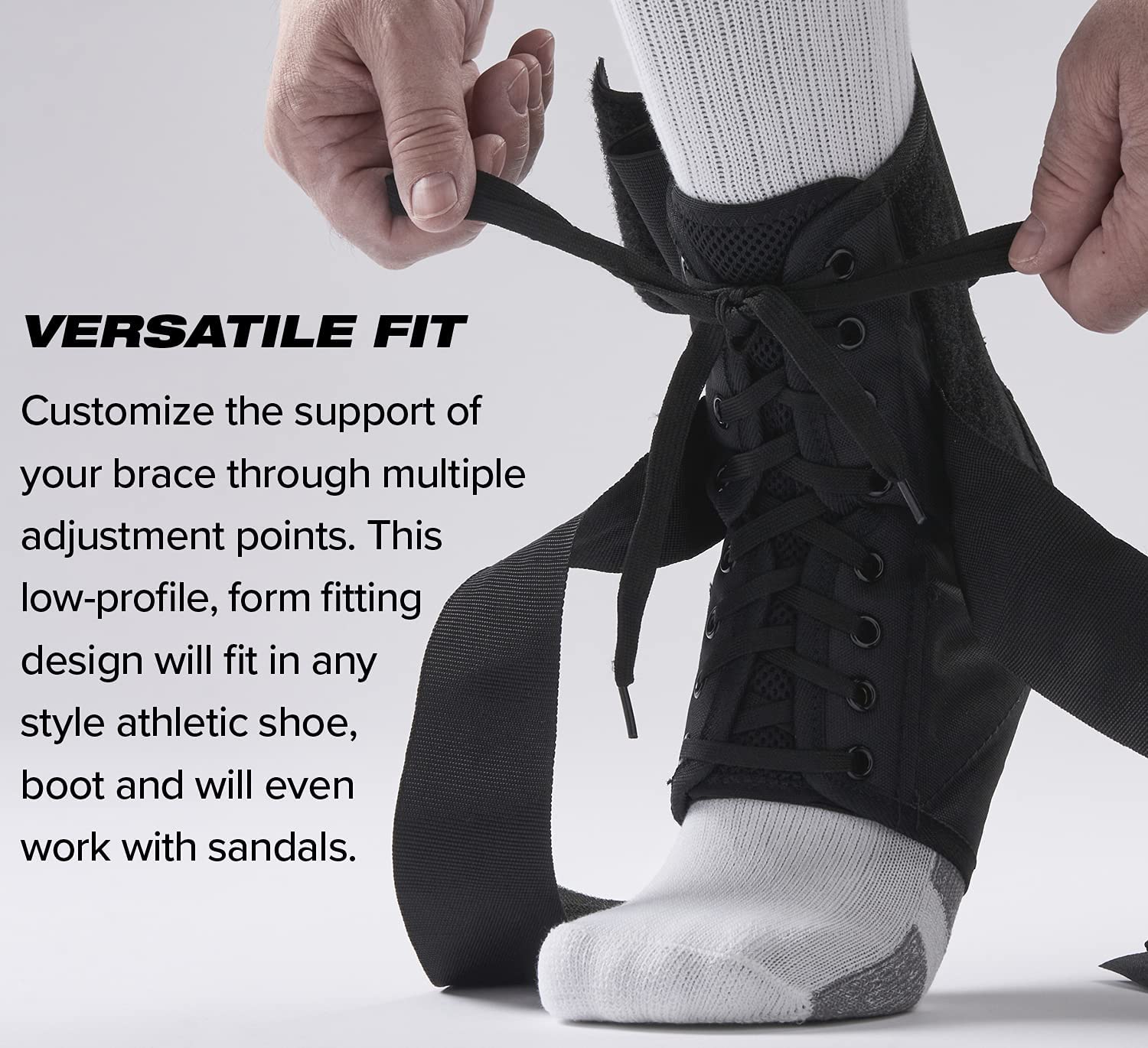 Ultra 360® Lace-Up Adjustable Ankle Brace – For Ankle Stabilization, Adjustable Compression (Large, White)