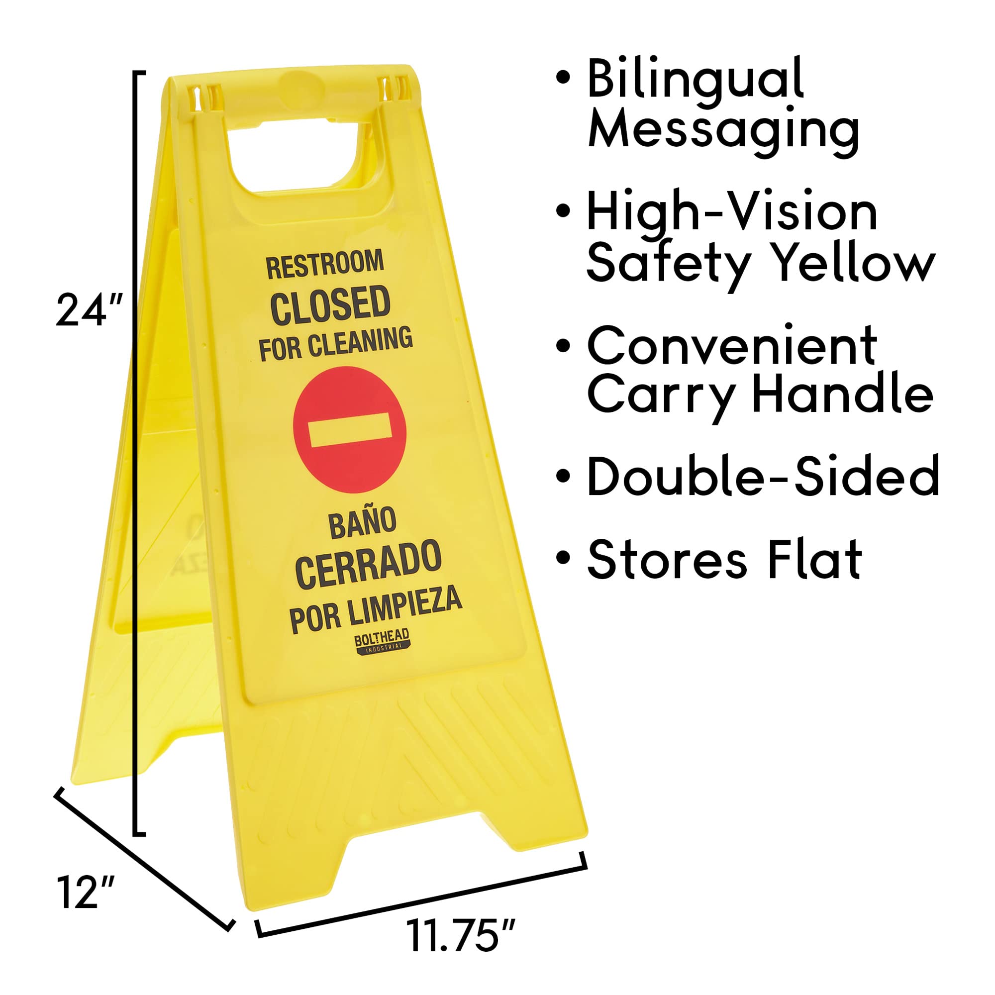 Restroom Closed for Cleaning Bilingual Floor Sign,Double-Sided, Portable, Plastic Yellow Bilingual Bathroom Notice in English and Spanish,Business Supplies for Janitor and Housekeeping (3-pack)