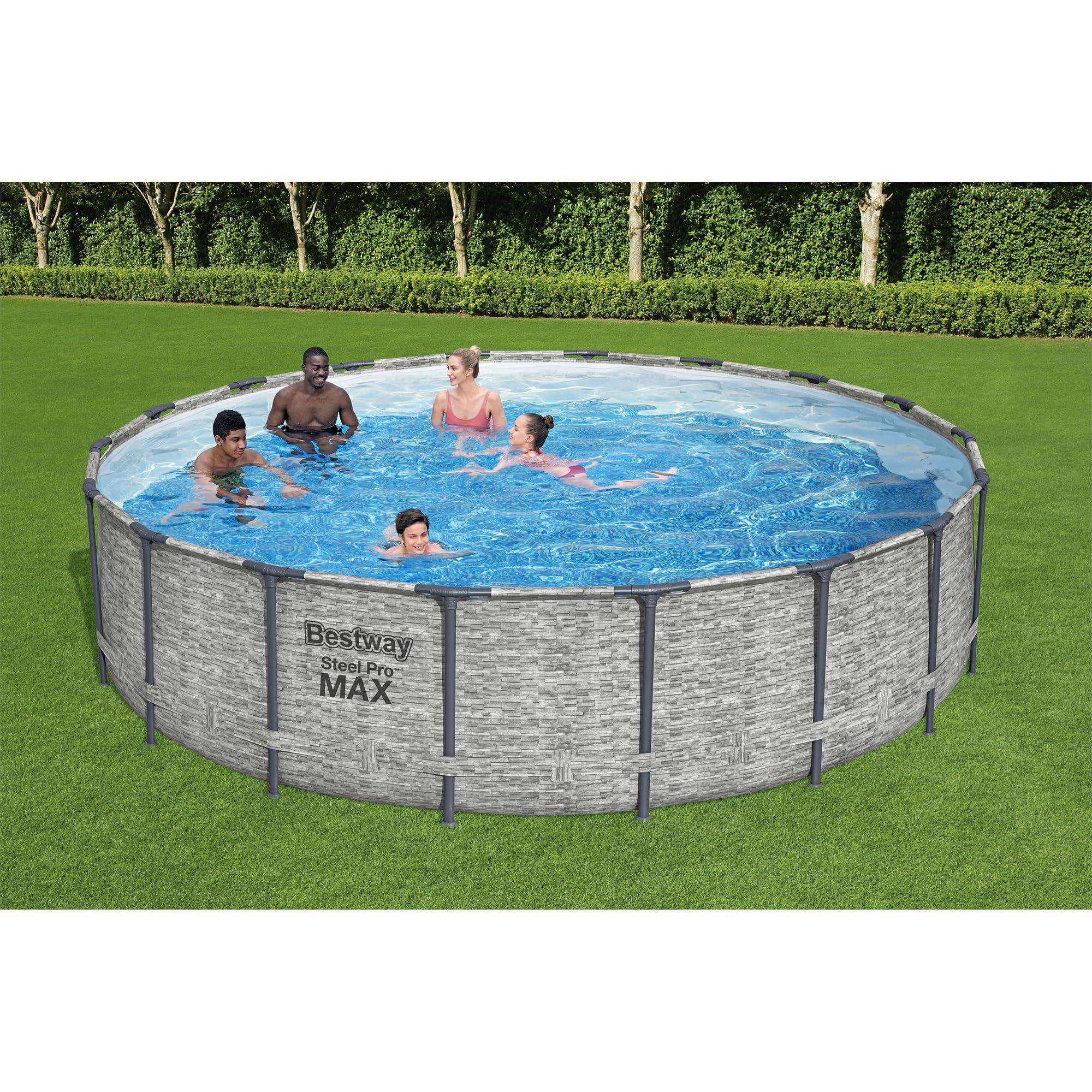 Bestway Steel Pro MAX 18’ x 48” Round Above Ground Pool Set | Frame Swmiming Pool Features Realistic Stone Print Liner | Includes 1500gal Filter Pump, 48" Ladder and 18' Pool Cover