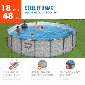 Bestway Steel Pro MAX 18’ x 48” Round Above Ground Pool Set | Frame Swmiming Pool Features Realistic Stone Print Liner | Includes 1500gal Filter Pump, 48" Ladder and 18' Pool Cover