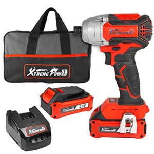 xtremepowerus 47532 impact driver 1/4" w/2.0 ah battery 20v brushless cordless red lithium-ion drill electric combo