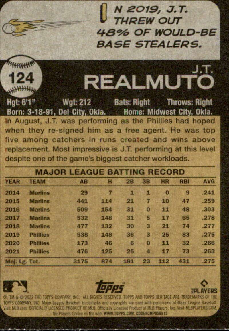 2022 Topps Heritage #124 J.T. Realmuto NM-MT Philadelphia Phillies Baseball