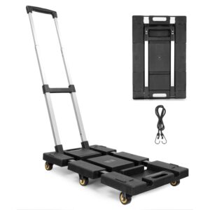 mount-it! folding hand truck dolly cart | lightweight foldable cart with wheels heavy duty with elastic cord for luggage, travel moving, office and light industrial use