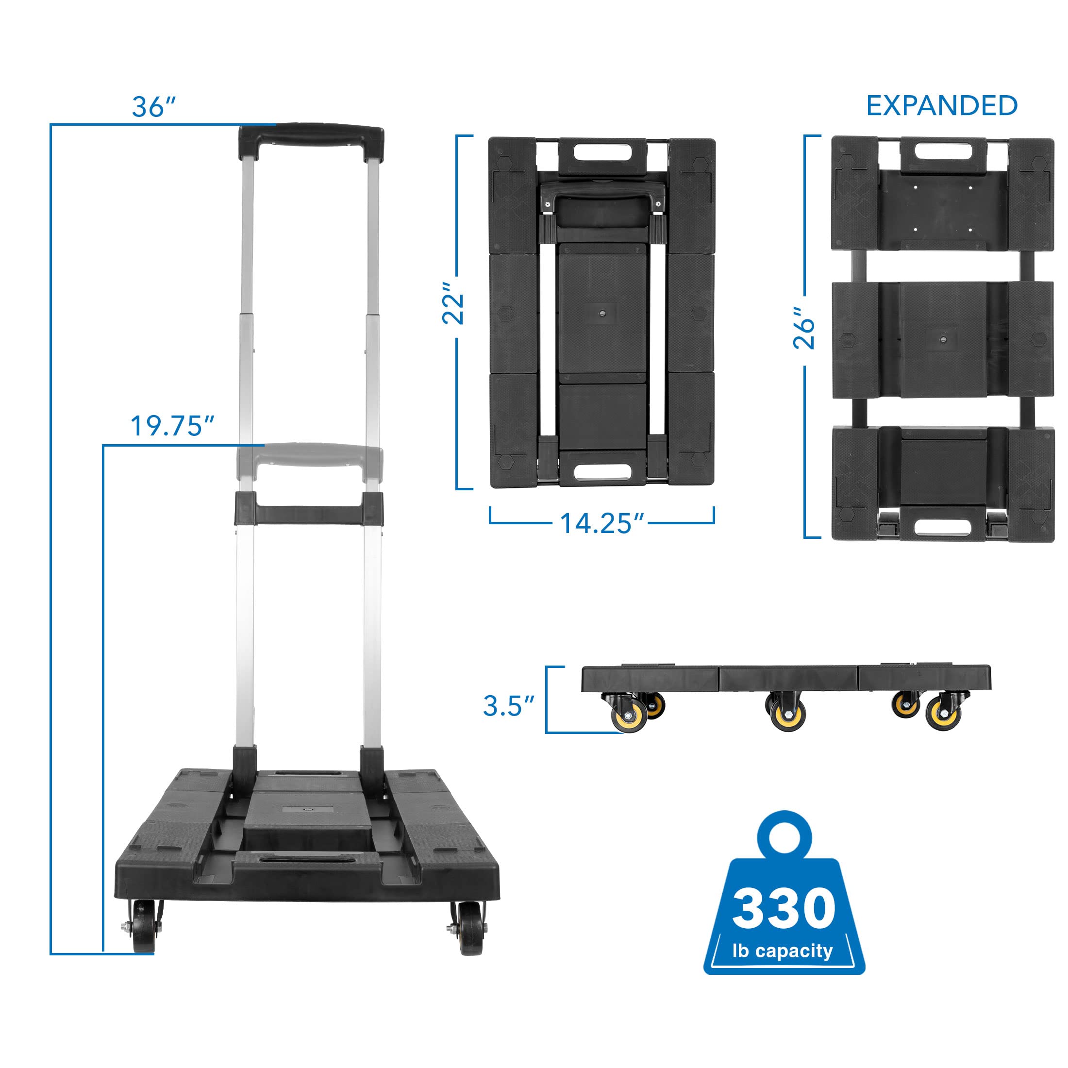 Mount-It! Folding Hand Truck Dolly Cart | Lightweight Foldable Cart with Wheels Heavy Duty with Elastic Cord for Luggage, Travel Moving, Office and Light Industrial Use