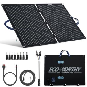 eco-worthy 100w foldable solar panel with adjustable kickstand for jackery/flashfish/baldr/goal zero portable generator power station, upgraded portable solar power for outdoor camping rv off grid