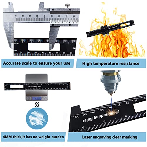 Precision Pocket Woodworking Ruler 8 inch Marking Measuring Ruler Professional Woodworking Tools Ruler Metal Construction Ruler Inch and Metric Ruler Slide Ruler Learning Ruler with Slide Stops