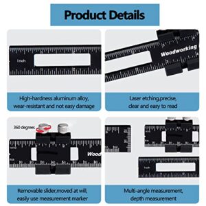 Precision Pocket Woodworking Ruler 8 inch Marking Measuring Ruler Professional Woodworking Tools Ruler Metal Construction Ruler Inch and Metric Ruler Slide Ruler Learning Ruler with Slide Stops