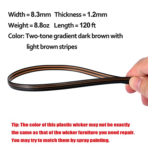 Lumpro 120 ft Wicker Repair kit, Two-Tone Gradient Brown with Stripes, Plastic Rattan Supplies, Flat Wicker Replacement Materials to Repair Patio Wicker Furniture Chair Sofa Table Chaise etc