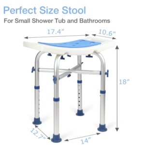 LandTale Shower Stool Heavy Duty 500Lbs, Tool-Free Assembly, Anti-Slip, Sturdy Height Adjustable Bath Chair, Narrow Bathtub Shower Saet for Elderly, Senior, Handicap & Disabled