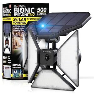bell+howell bionic trio solar lights outdoor with motion sensor, super bright landscape spotlight for outdoor, patio, yard, and garden – 500 lumens, black, as seen on tv (cool white)