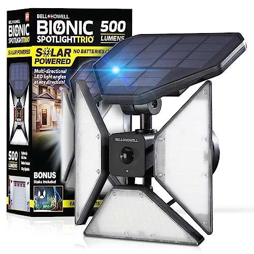 Bell+Howell Bionic Trio Solar Lights Outdoor with Motion Sensor, Super Bright Landscape Spotlight for Outdoor, Patio, Yard, and Garden – 500 Lumens, Black, As Seen On TV (Cool White)