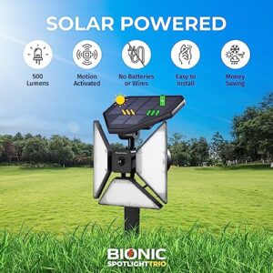 Bell+Howell Bionic Trio Solar Lights Outdoor with Motion Sensor, Super Bright Landscape Spotlight for Outdoor, Patio, Yard, and Garden – 500 Lumens, Black, As Seen On TV (Cool White)