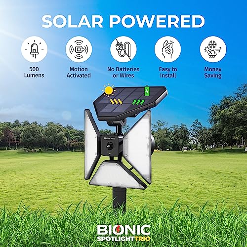 Bell+Howell Bionic Trio Solar Lights Outdoor with Motion Sensor, Super Bright Landscape Spotlight for Outdoor, Patio, Yard, and Garden – 500 Lumens, Black, As Seen On TV (Cool White)