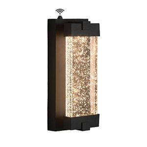 elimegan black wall sconce with k9 crystal bubble and dusk to dawn sensor, exterior led wall mounted light, modern porch lantern, light fixture for indoor and outdoor