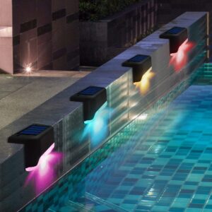 solar pool side lights 16-pack, color changing waterproof light up swimming pool accessories night lights, outdoor led deck lights for stairs, step, fence, yard, patio, and pathway decor