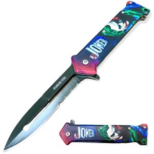 8inch joker knife jo5 spring assisted open folding pocket knife. pocket clip included, blue
