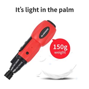 BLUEHADA 16Pcs Cordless Screwdriver Accessories Kit - 3.6V Li-ion 800mAh Rechargeable Electric Screwdriver with Magnet Double End Drill Bit, 2 to 10Nm Max Torgue, LED Light, USB Cable, Red