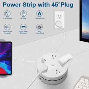 Retractable Power Strip, QWOZUEO 5 Ft Extension Cord, Power Strip Surge Protector with 4 Outlet 2 USB Ports and Hook, 2000 Joules USB Wall Charger, Portable Travel Power Strip for Home, Office, Hotels