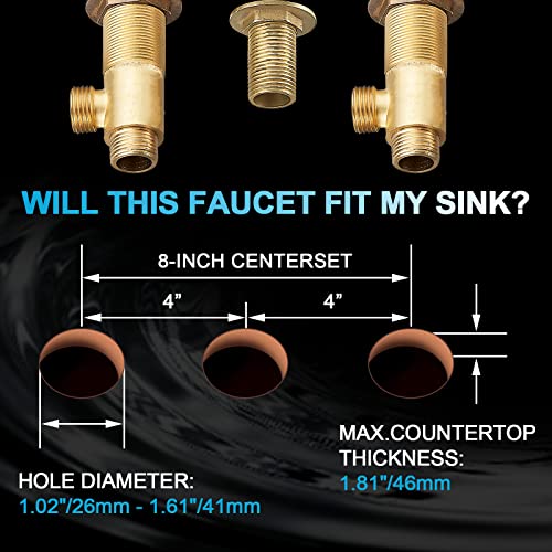 YAGATAP Gold Bathroom Sink Faucet 3 Hole 2 Handle Crystal Knobs High Arc Waterfall Spout Vanity Basin Mixer Tap 8-inch＆Upwards Widespread Bathtub Filler Faucet…