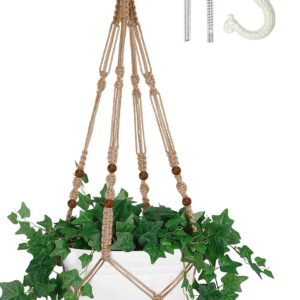 Shineloha 43 Inches Macrame Planter Hanger Large for 12 inch Pot + Swag Hook (Extra Long & Big) | No Tassel, Cotton Rope | Hanging Planter for Indoor Plants, NO Pot/Plant Included (Brown)…