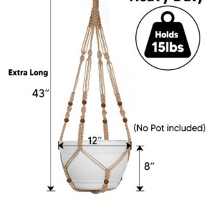 Shineloha 43 Inches Macrame Planter Hanger Large for 12 inch Pot + Swag Hook (Extra Long & Big) | No Tassel, Cotton Rope | Hanging Planter for Indoor Plants, NO Pot/Plant Included (Brown)…