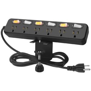 hhsoet desk mount power strip with individual switches, clamp outlet strip surge protector 800j, clip on 1.7 inch desktop edge with 6 outlet, long wide spaced socket, 6 ft extension cord. (black)